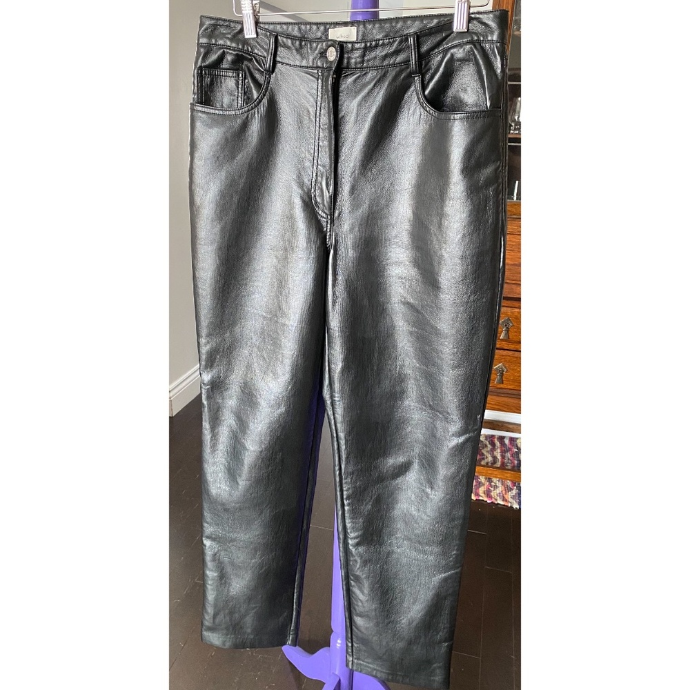Aritzia Wilfred The Melina Pant Black Vegan Leather Straight High Rise Sz 14